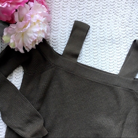 Kendall & Kylie Sweaters - Kendall & Kylie Olive Cold Shoulder Crop Sweater